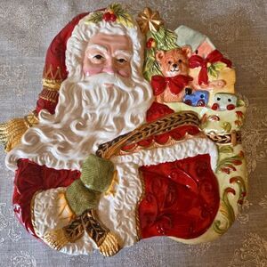 🎄🛍❤️ VINTAGE FITZ & FLOYD DAMASK HOLIDAY SANTA CANAPE PLATE